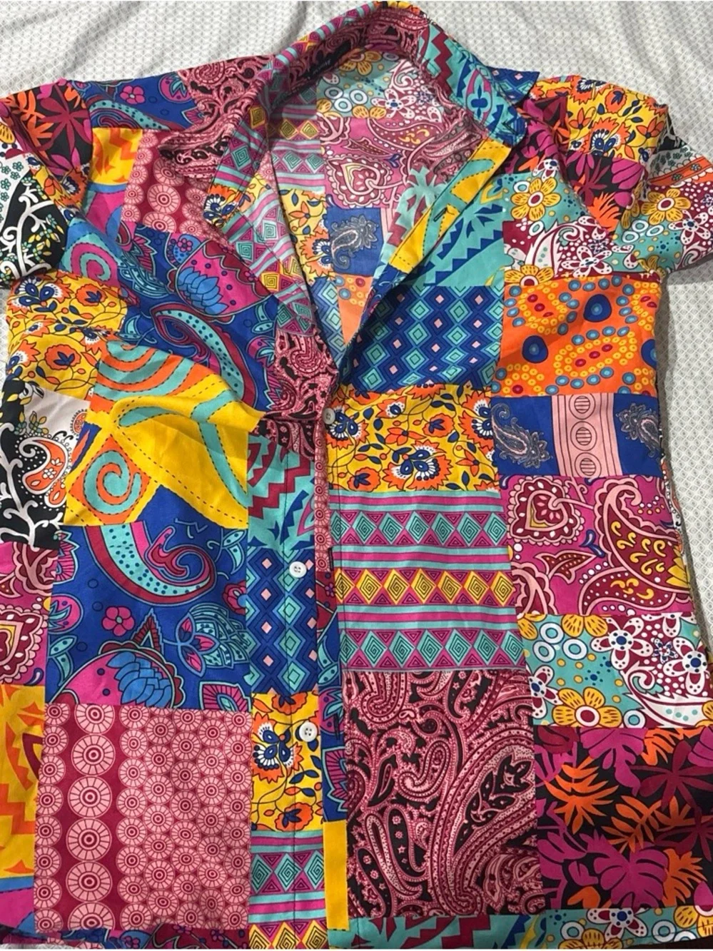 ROMWE Pink Multi-Print Patchwork Blouse